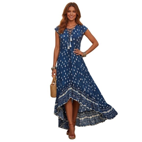 Jen's Pirate Booty Dresses & Skirts - Jen's Pirate Booty Blue Paisley High Low Maxi Dress S| Coastal Cowgirl Boho Luxe